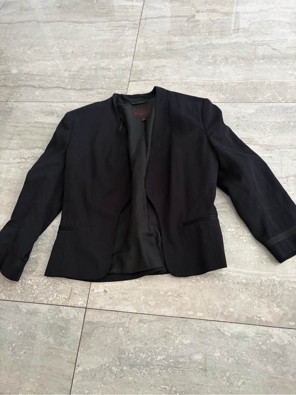 THE GREAT. Women's Black Open-Front Blazer